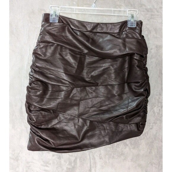 Lulu's Dresses & Skirts - Lulus Cool Factor Brown Ruched Sinched Vegan Leather Mini Skirt